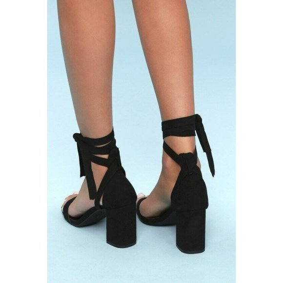 Lulu's Heels Black Faux Suede Airis Ankle Wrap Size 6.5 - Picture 2 of 7